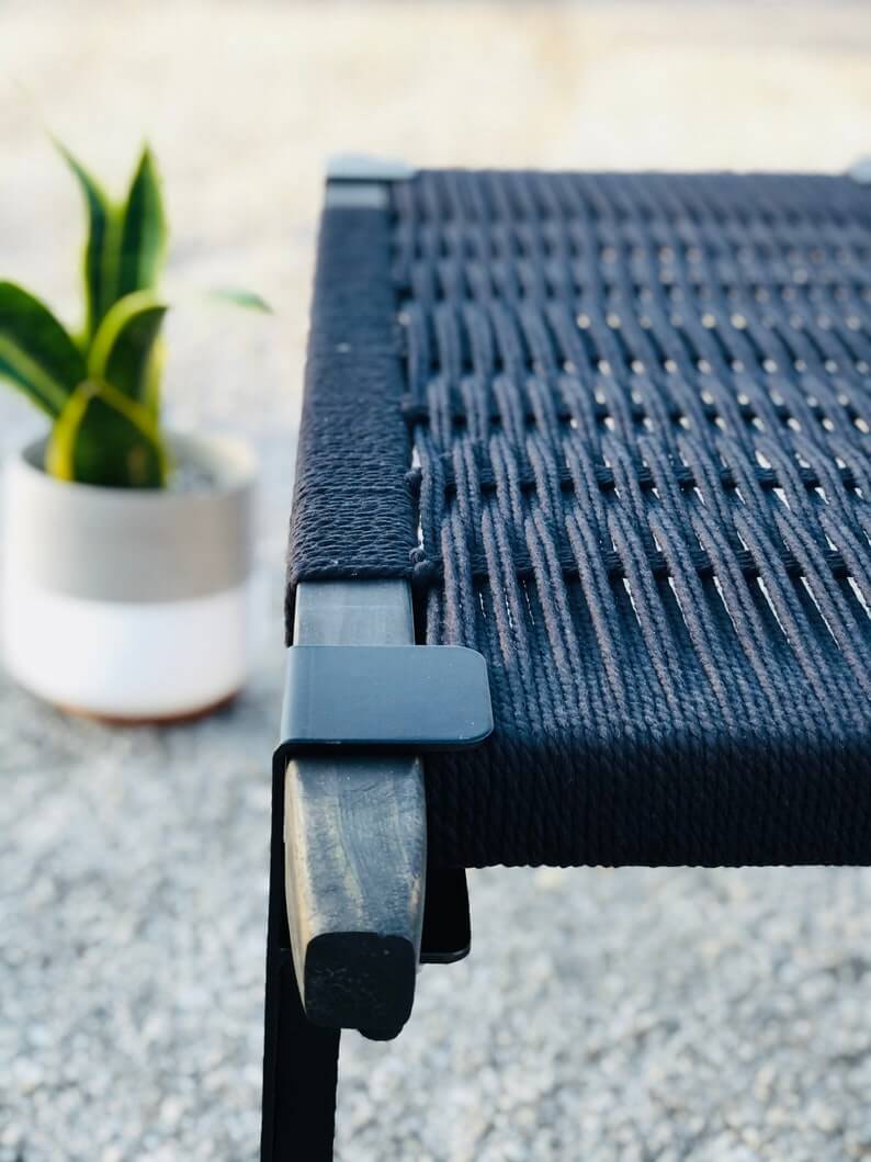 Mid Century Modern Style Bench • Modern Entryway Bench • End of Bed Handmade Bench • Minimalist Woven Bench -Black - Image 3