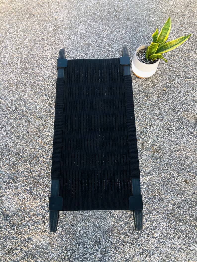 Mid Century Modern Style Bench • Modern Entryway Bench • End of Bed Handmade Bench • Minimalist Woven Bench -Black - Image 2