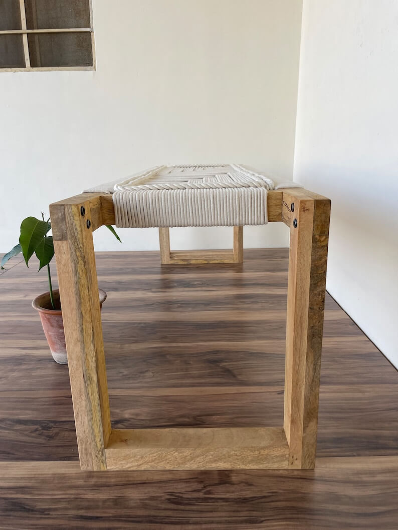 Modern Woven Bench Mid Century Modern Woven Bench Modern Entryway Bench End of Bed Handmade Bench Minimalist Bench - Image 4