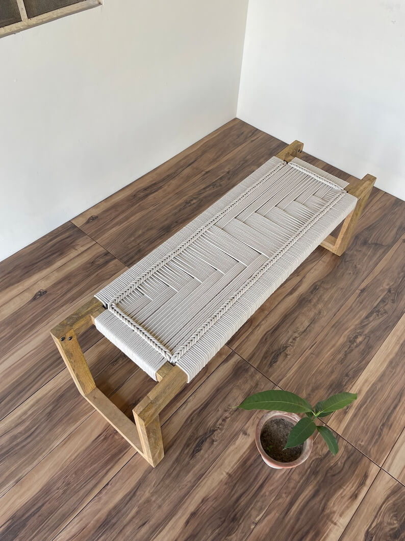 Modern Woven Bench Mid Century Modern Woven Bench Modern Entryway Bench End of Bed Handmade Bench Minimalist Bench - Image 3
