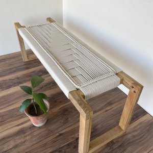 Modern Woven Bench Mid Century Modern Woven Bench Modern Entryway Bench End of Bed Handmade Bench Minimalist Bench