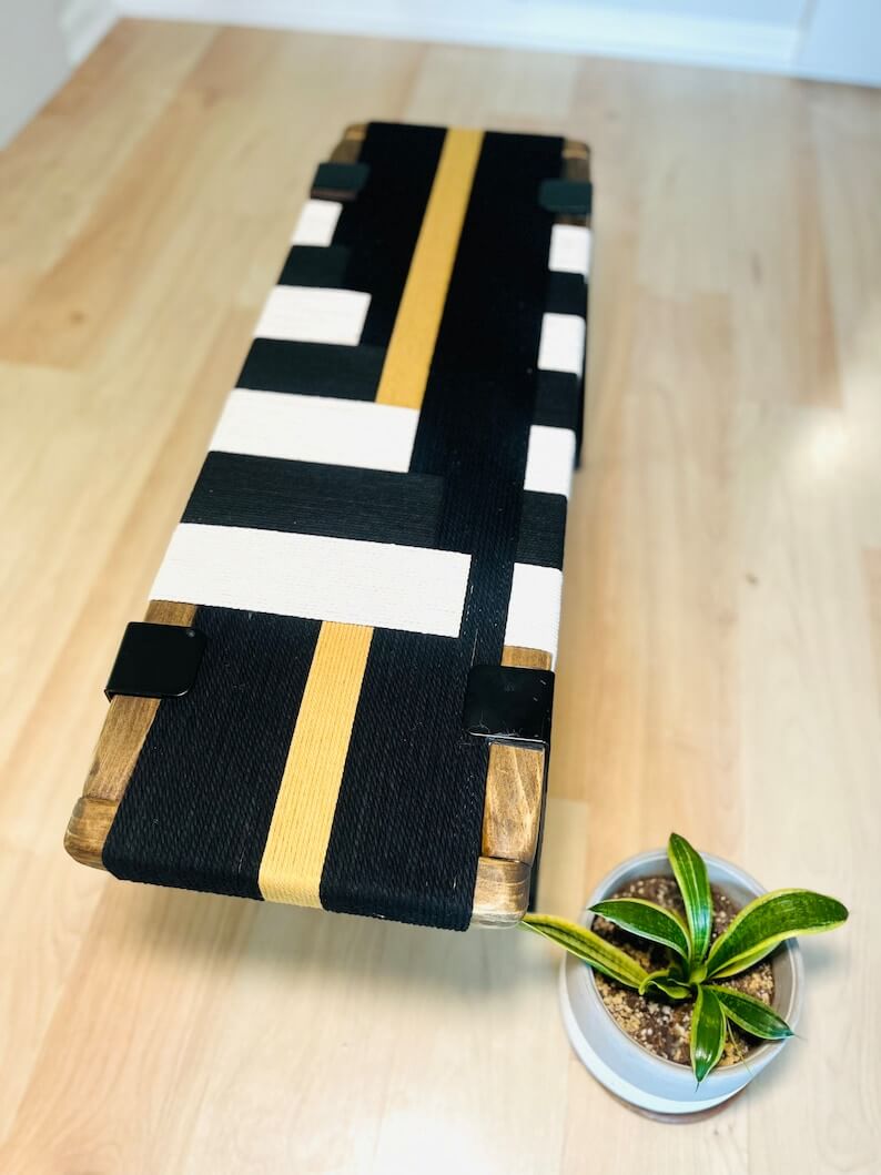 Mid Century Modern Style Bench • Modern Entryway Bench • End of Bed Handmade Bench • Minimalist Woven Bench - Image 2