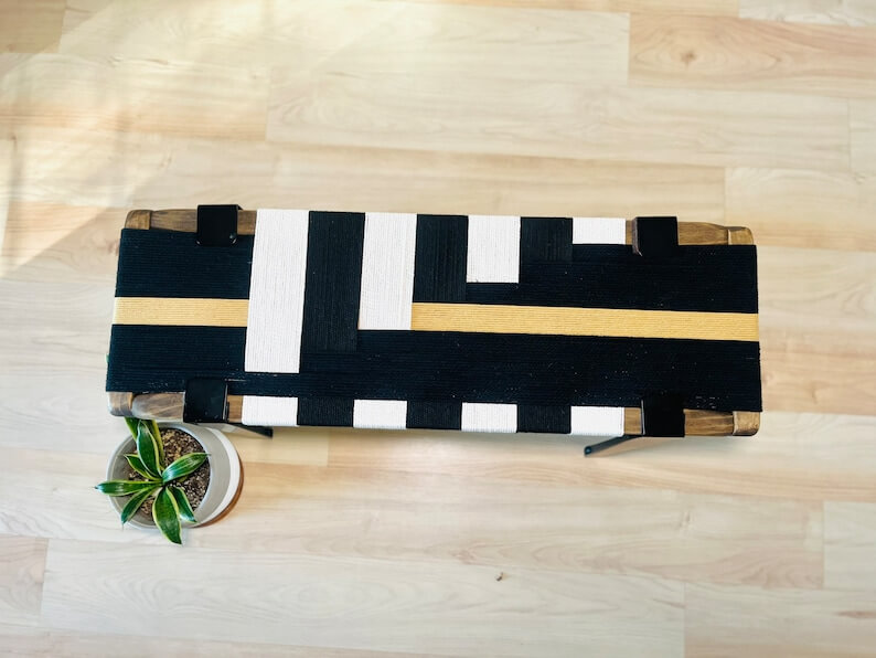 Mid Century Modern Style Bench • Modern Entryway Bench • End of Bed Handmade Bench • Minimalist Woven Bench - Image 3