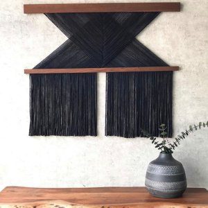 Mid century wall hanging, Hand woven accent macrame