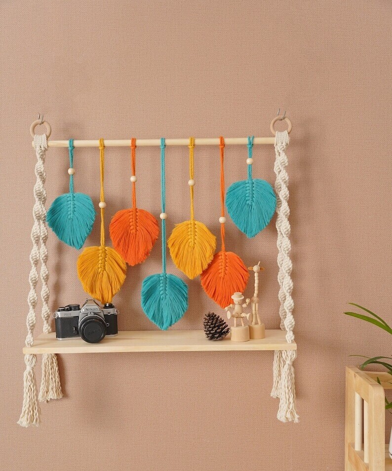 Wooden Shelf, Decorative Shelf, Handmade Macrame Shelf - Image 3