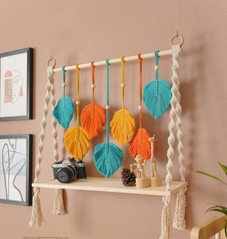 Wooden Shelf, Decorative Shelf, Handmade Macrame Shelf - Image 2