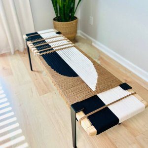 Hand Woven Bench, Wooden Bench For Sitting, End of Bed Table