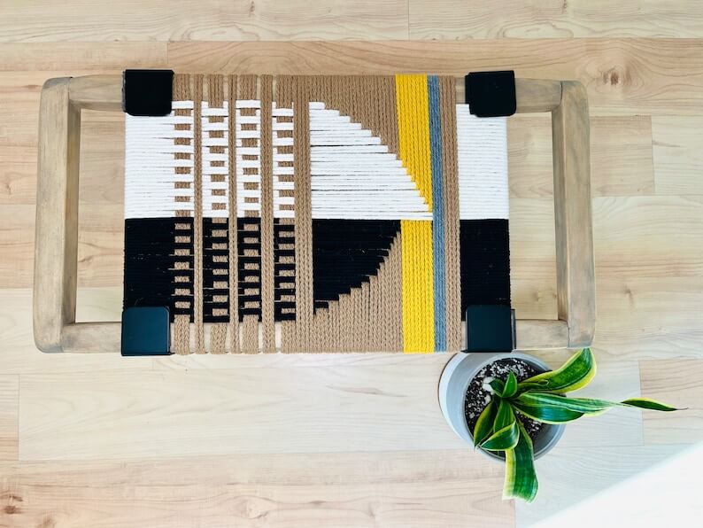 Hand Woven Bench •Stylish Bench Mid Century Woven Bench - Image 2