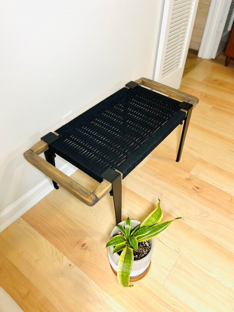 Hand Woven Bench •Stylish Bench Mid Century Woven Bench - Image 4
