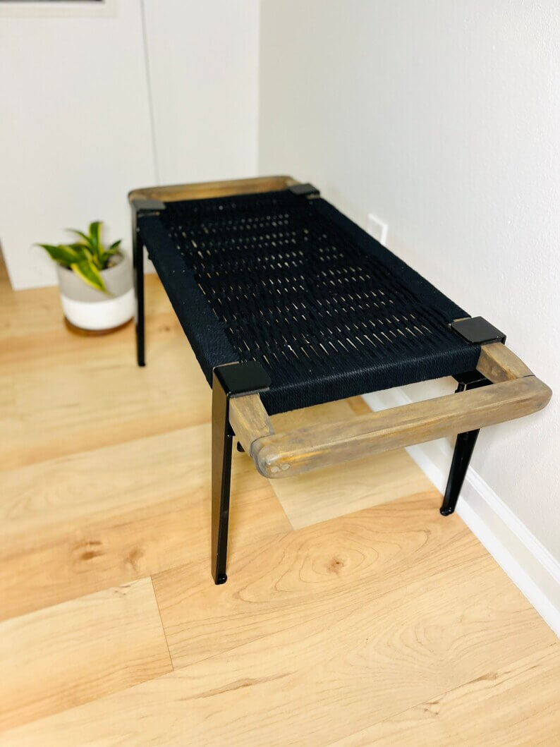 Hand Woven Bench •Stylish Bench Mid Century Woven Bench - Image 3