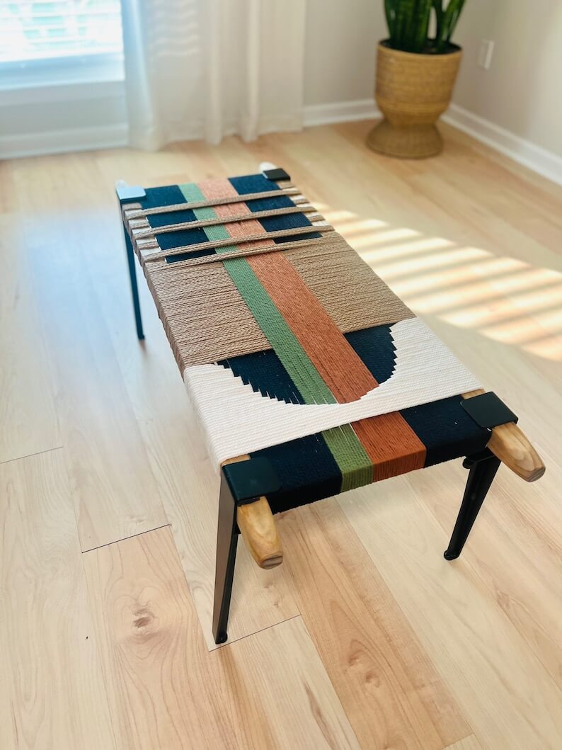 Hand Woven Bench •Stylish Bench Mid Century Woven Bench