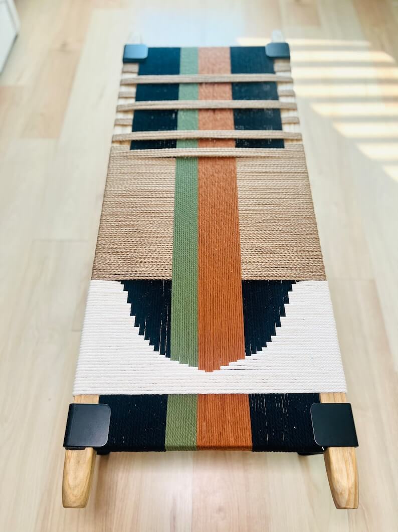 Hand Woven Bench •Stylish Bench Mid Century Woven Bench - Image 4