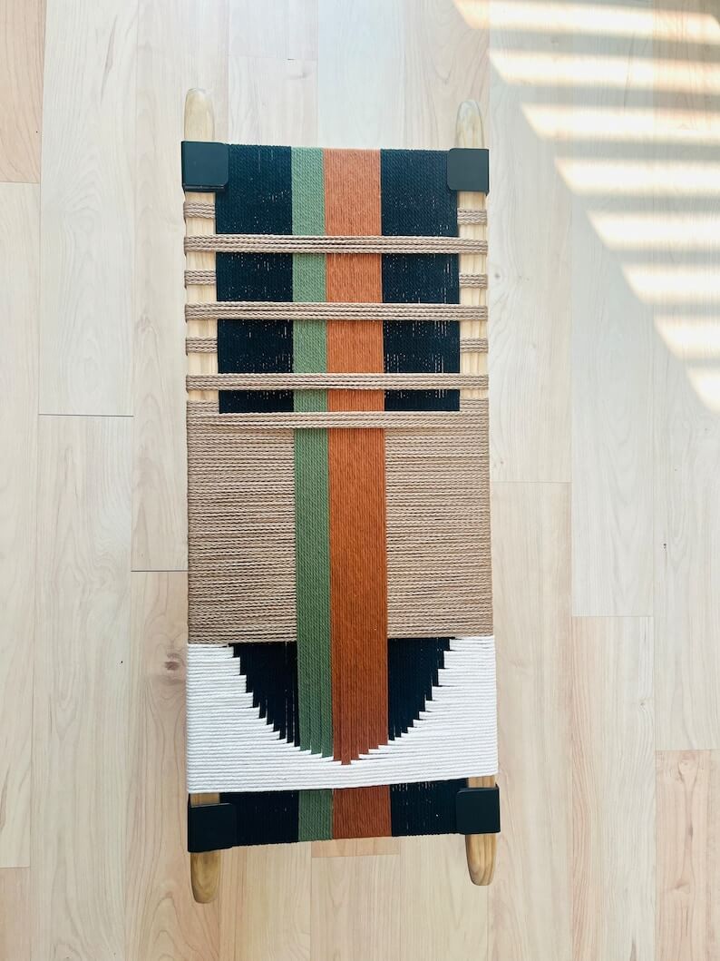 Hand Woven Bench •Stylish Bench Mid Century Woven Bench - Image 2