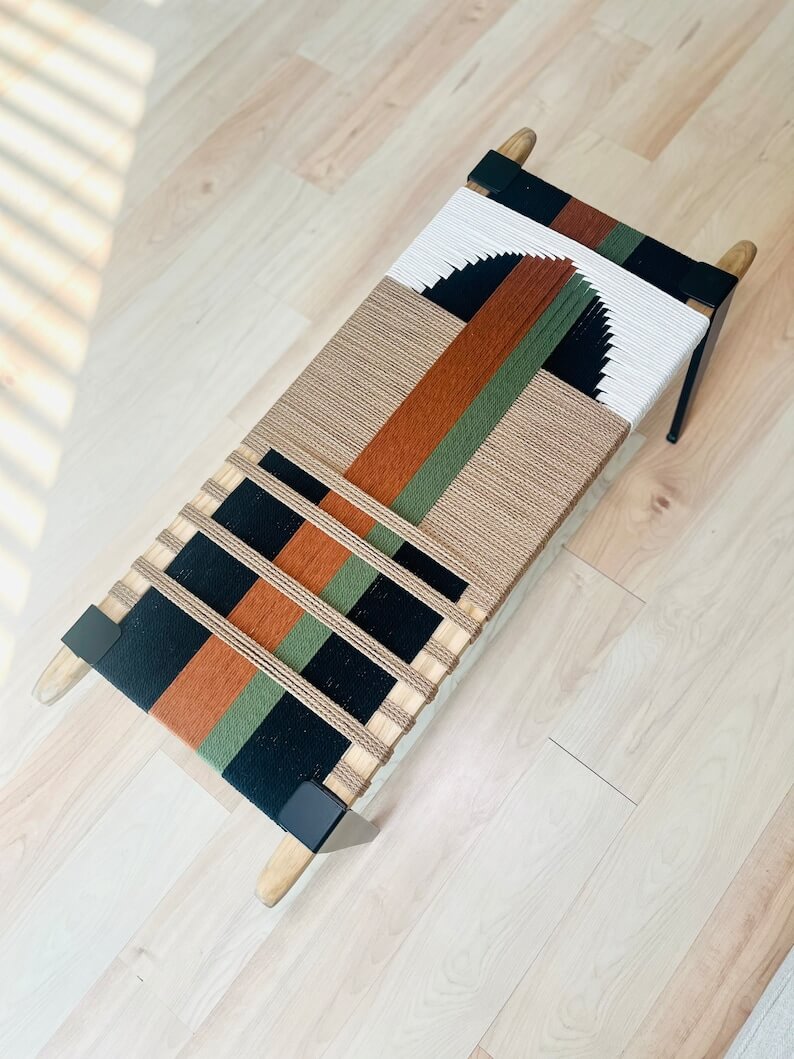 Hand Woven Bench •Stylish Bench Mid Century Woven Bench - Image 3