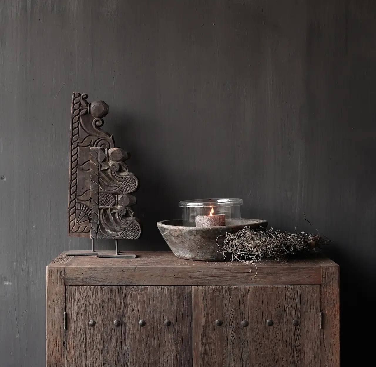 Antique Aged Wood Tow Door Cabinet - Image 2