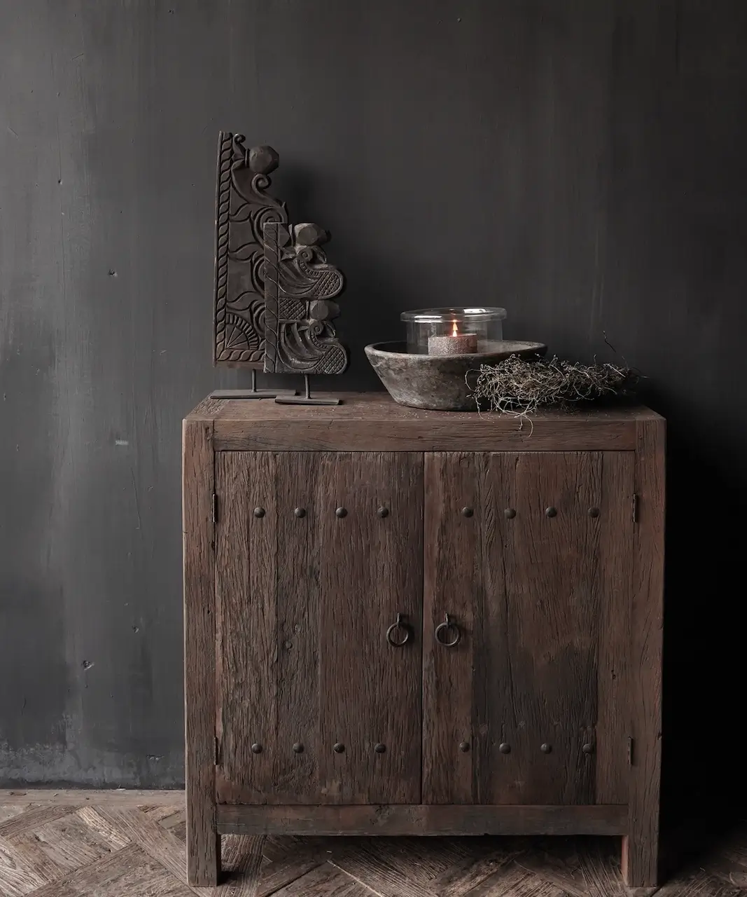 Antique Aged Wood Tow Door Cabinet