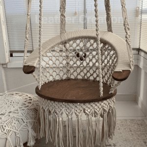 Cotton Macrame Wood Swing, Hanging Chair, Tree Swing, Outdoor indoor Swing, Wedding Swing, Boho Swing, Rocking Chair, Adult and Kid Chair