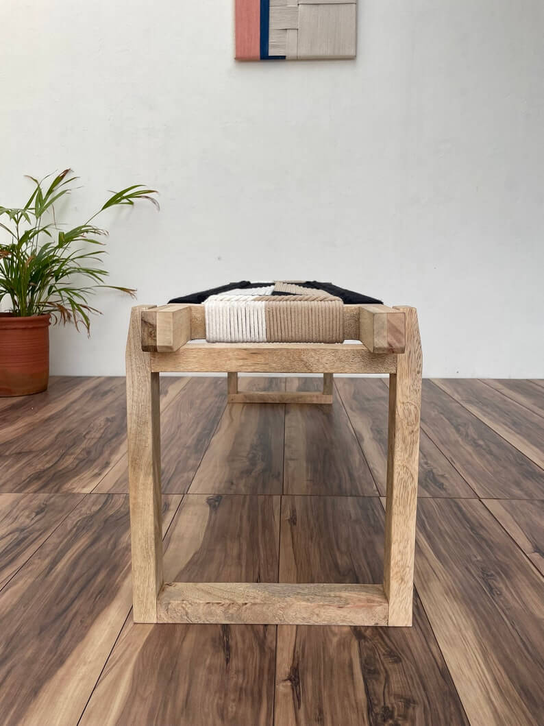 End Bench • Minimalist Bench • Charpoy Bench • Hand Woven Bench • Cord Bench - Image 3