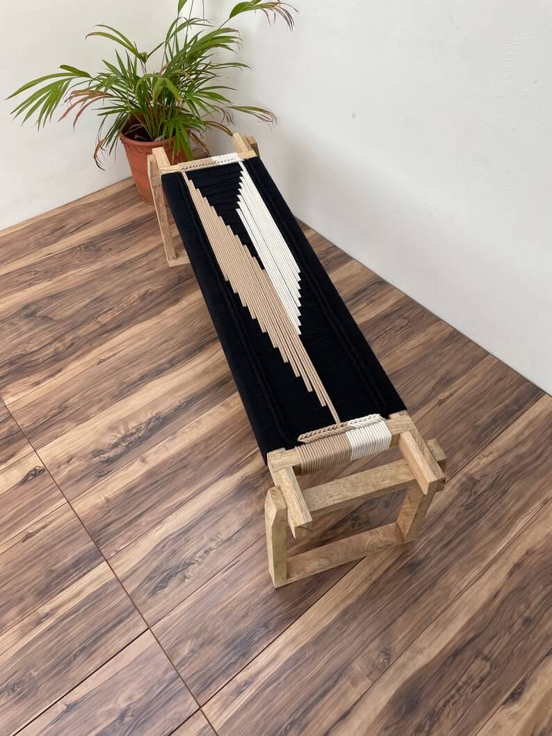 End Bench • Minimalist Bench • Charpoy Bench • Hand Woven Bench • Cord Bench