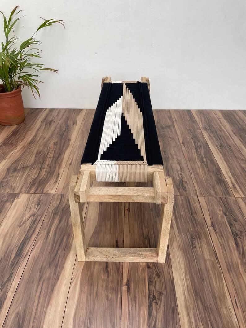 End Bench • Minimalist Bench • Charpoy Bench • Hand Woven Bench • Cord Bench - Image 5
