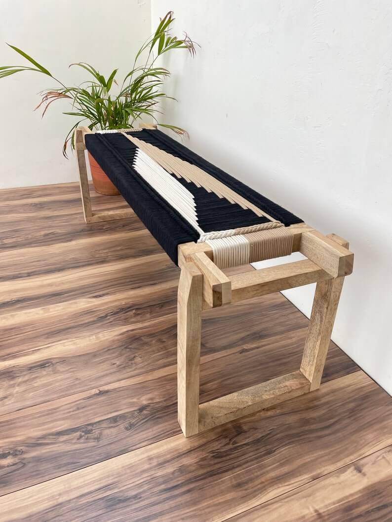 End Bench • Minimalist Bench • Charpoy Bench • Hand Woven Bench • Cord Bench - Image 2