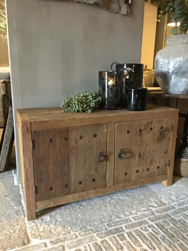 Antique Aged Wood Tow Door Cabinet with Restoration hardware - Image 2