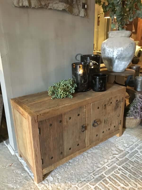 Antique Aged Wood Tow Door Cabinet with Restoration hardware - Image 4