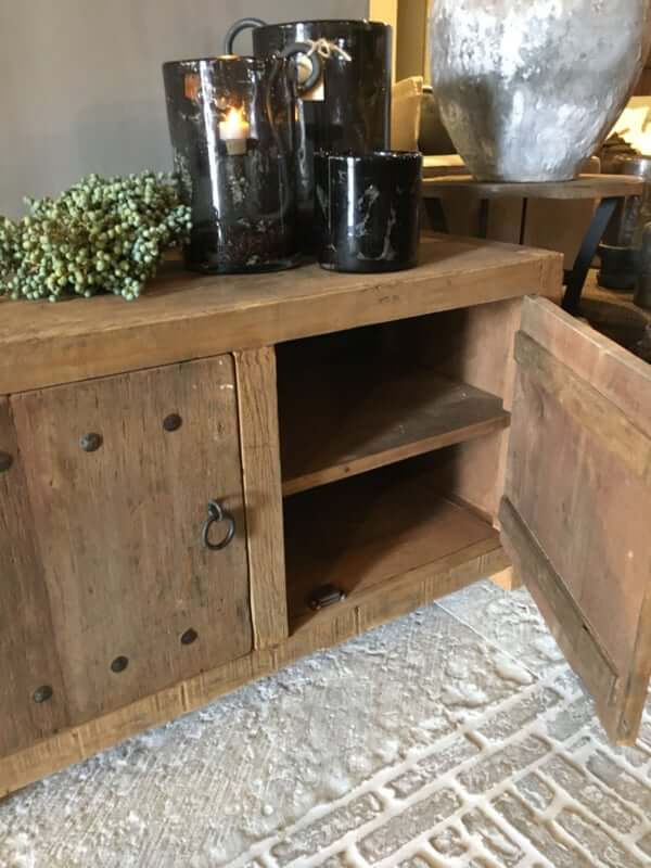 Antique Aged Wood Tow Door Cabinet with Restoration hardware - Image 3