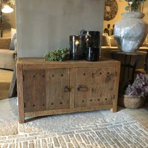 Antique Aged Wood Tow Door Cabinet with Restoration hardware