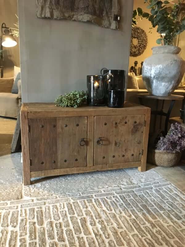 Antique Aged Wood Tow Door Cabinet with Restoration hardware
