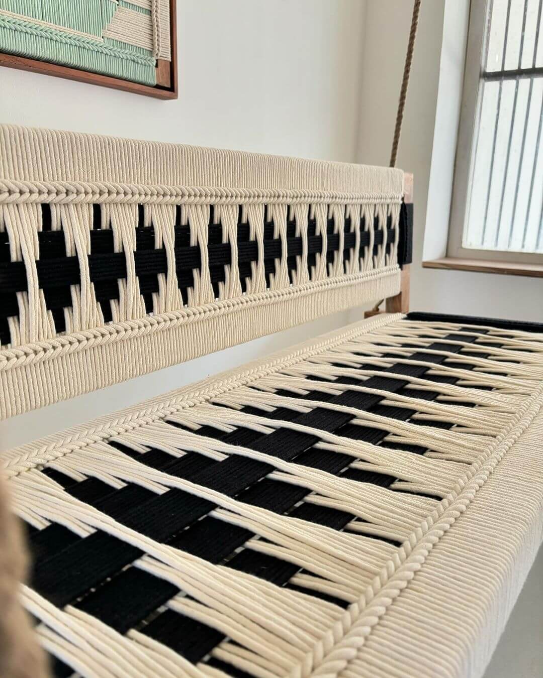 Hand Woven Swing, Boho Swing For 3 to 4 Persons, Crochet Swing,Outdoor/Indoor Swing, Rocking Bench, Hanging Bench - Image 2