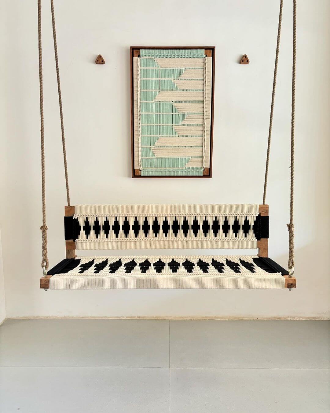 Hand Woven Swing, Boho Swing For 3 to 4 Persons, Crochet Swing,Outdoor/Indoor Swing, Rocking Bench, Hanging Bench - Image 4