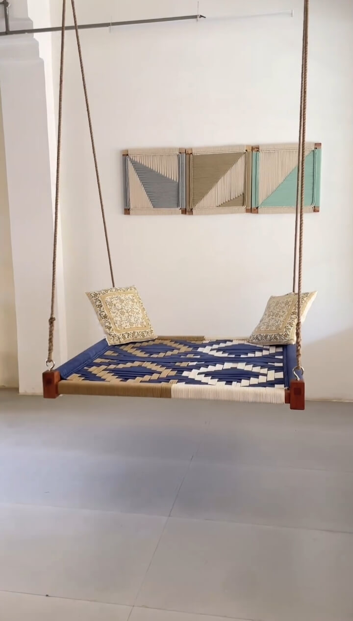 Mid century Hand woven swing Bed Imported macrame ropes swing - Image 4