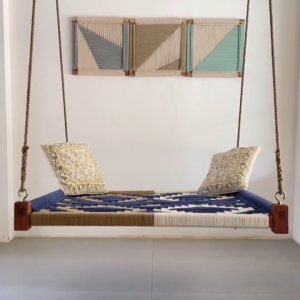 Mid century Hand woven swing Bed Imported macrame ropes swing