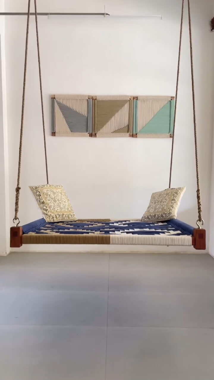 Mid century Hand woven swing Bed Imported macrame ropes swing