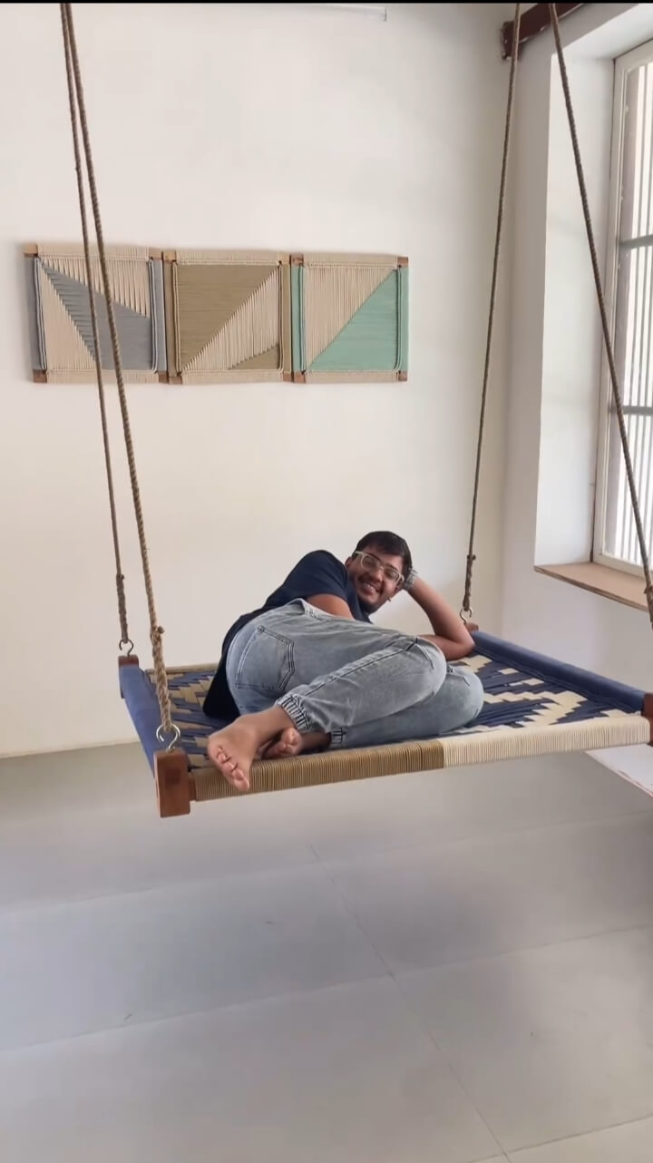 Mid century Hand woven swing Bed Imported macrame ropes swing - Image 3