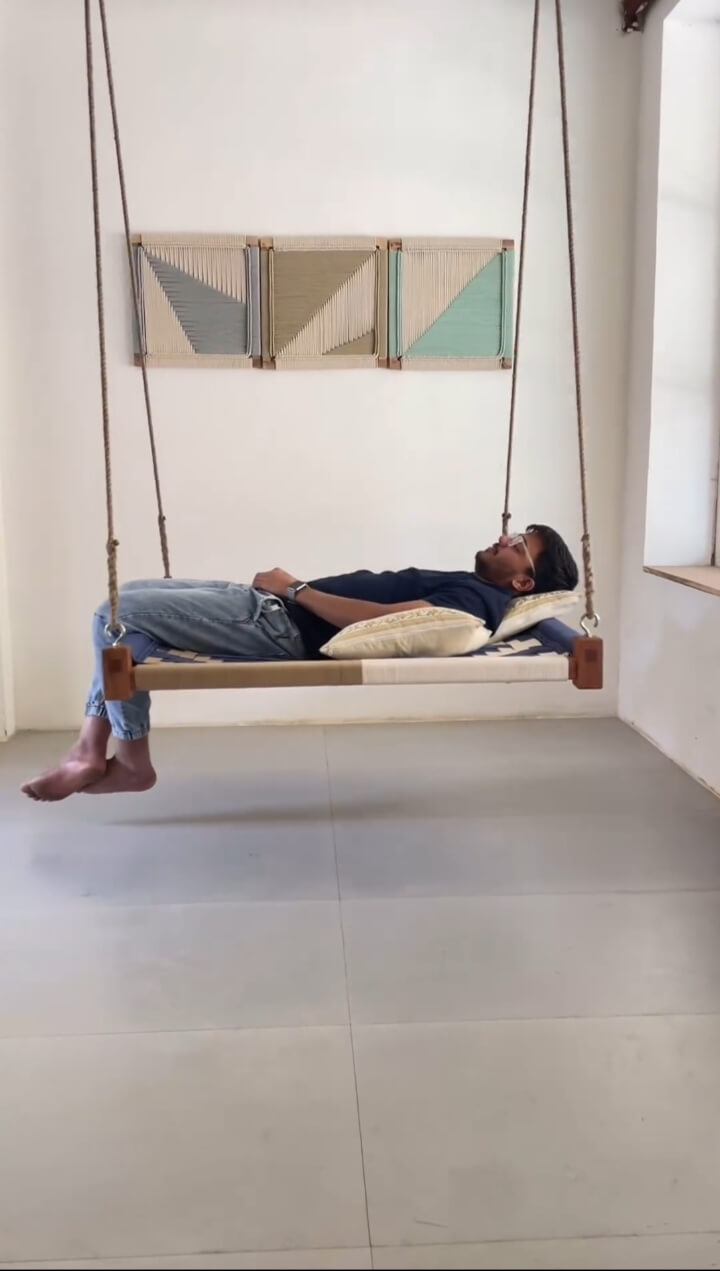 Mid century Hand woven swing Bed Imported macrame ropes swing - Image 2