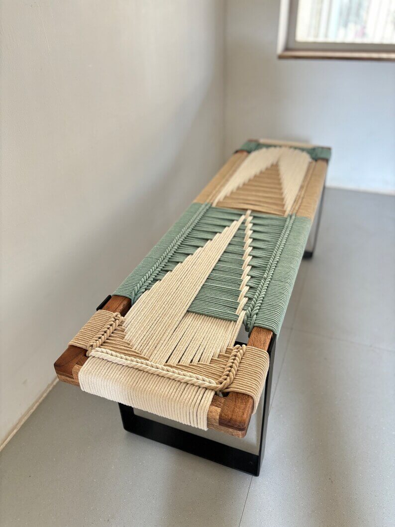 Mid Century Woven Bench • Modern Entryway Bench - Image 2