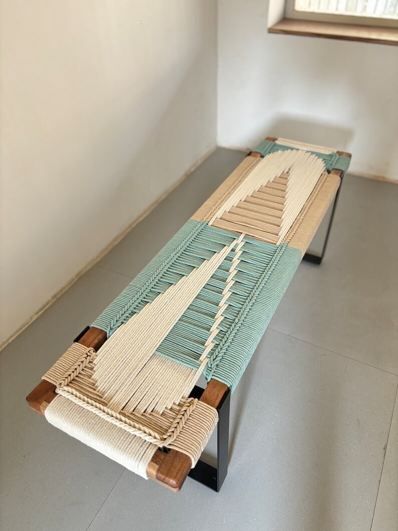 Mid Century Woven Bench • Modern Entryway Bench - Image 7