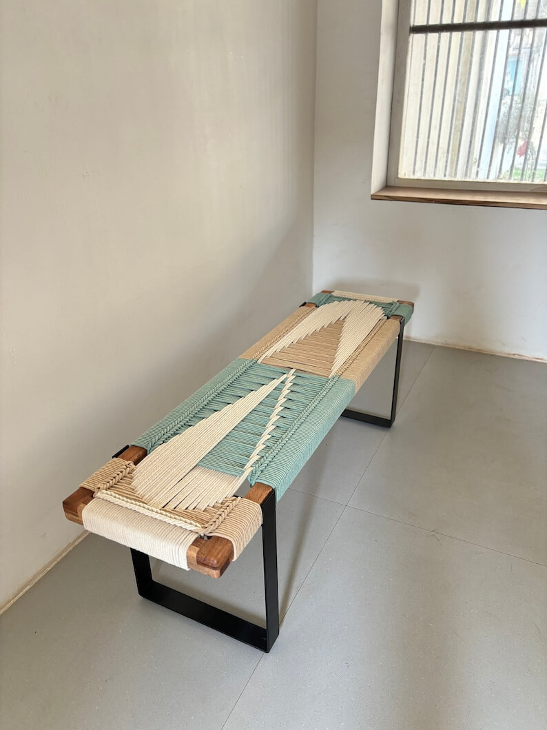 Mid Century Woven Bench • Modern Entryway Bench - Image 6