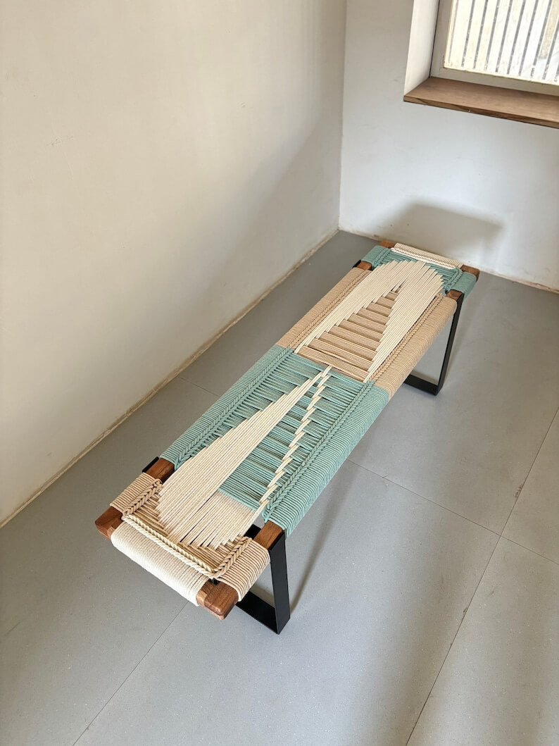 Mid Century Woven Bench • Modern Entryway Bench - Image 5