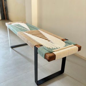 Mid Century Woven Bench • Modern Entryway Bench