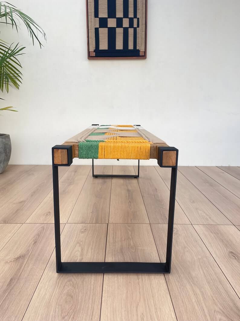 Hand Woven Bench • Mid Century Woven Bench • Modern Entryway Bench • End Bench • Metal Bench • Charpoy Bench, Hand Woven Bench - Image 2