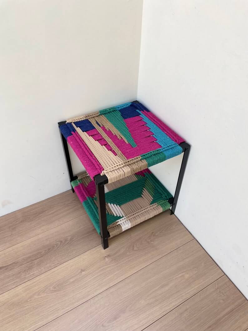 Mid century hand woven double surface side table - Image 3