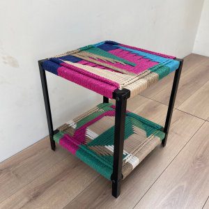 Mid century hand woven double surface side table