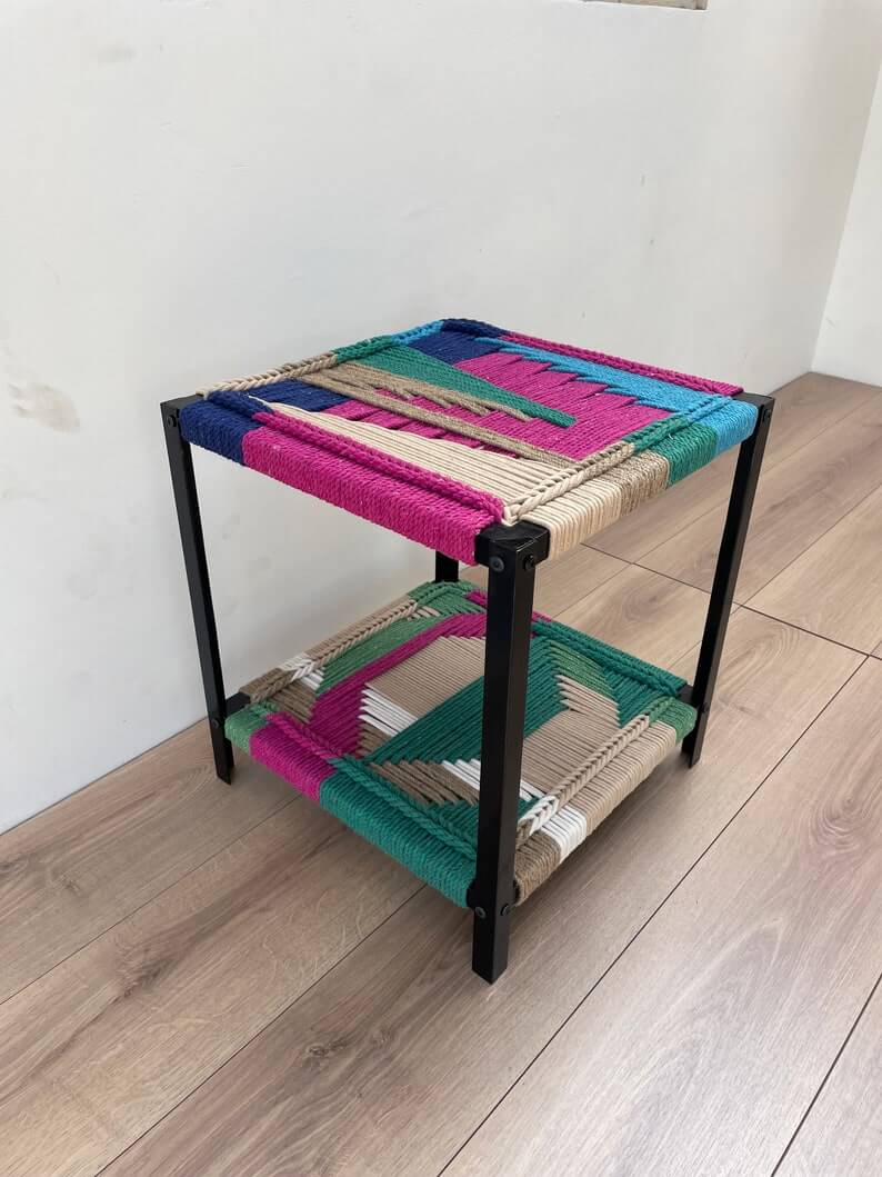 Mid century hand woven double surface side table