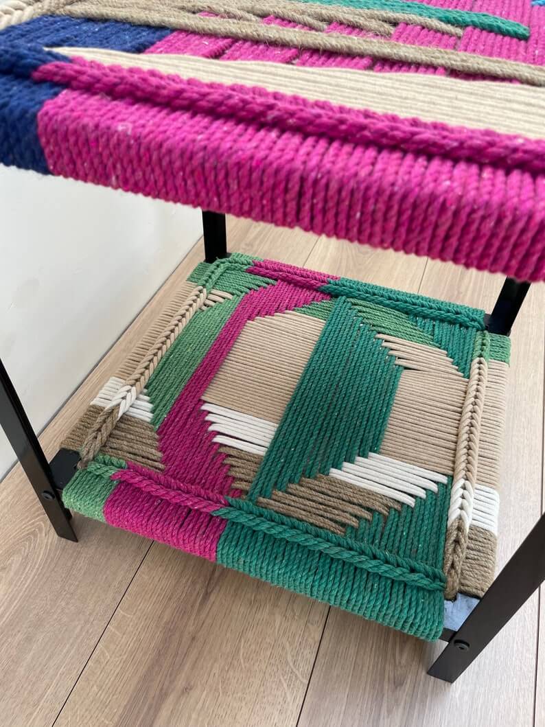 Mid century hand woven double surface side table - Image 2