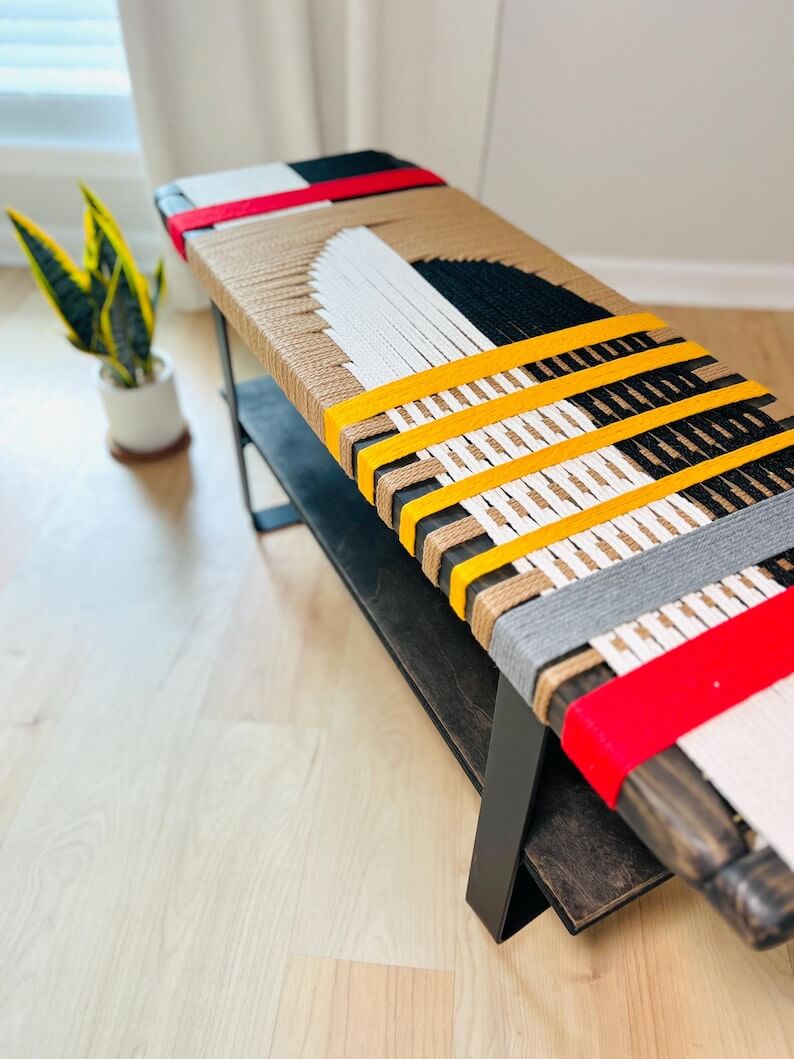 Mid Century Hand Woven Bench - Bed end Bench - Image 4