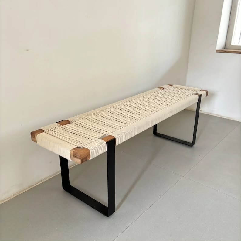 Mid Century Woven Bench • Modern Entryway Bench • End Bench - Image 3