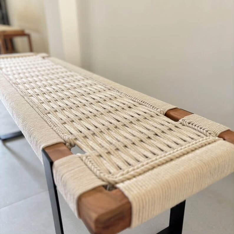 Mid Century Woven Bench • Modern Entryway Bench • End Bench - Image 2